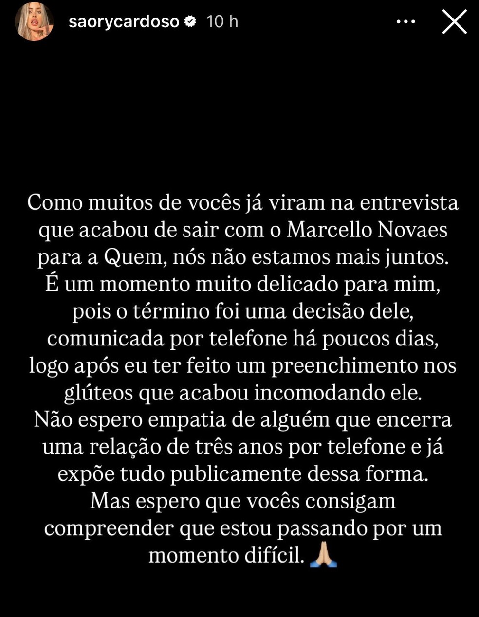 Modelo diz que Marcello Novaes termina namoro após ela procedimento no bumbum — Foto: Instagram