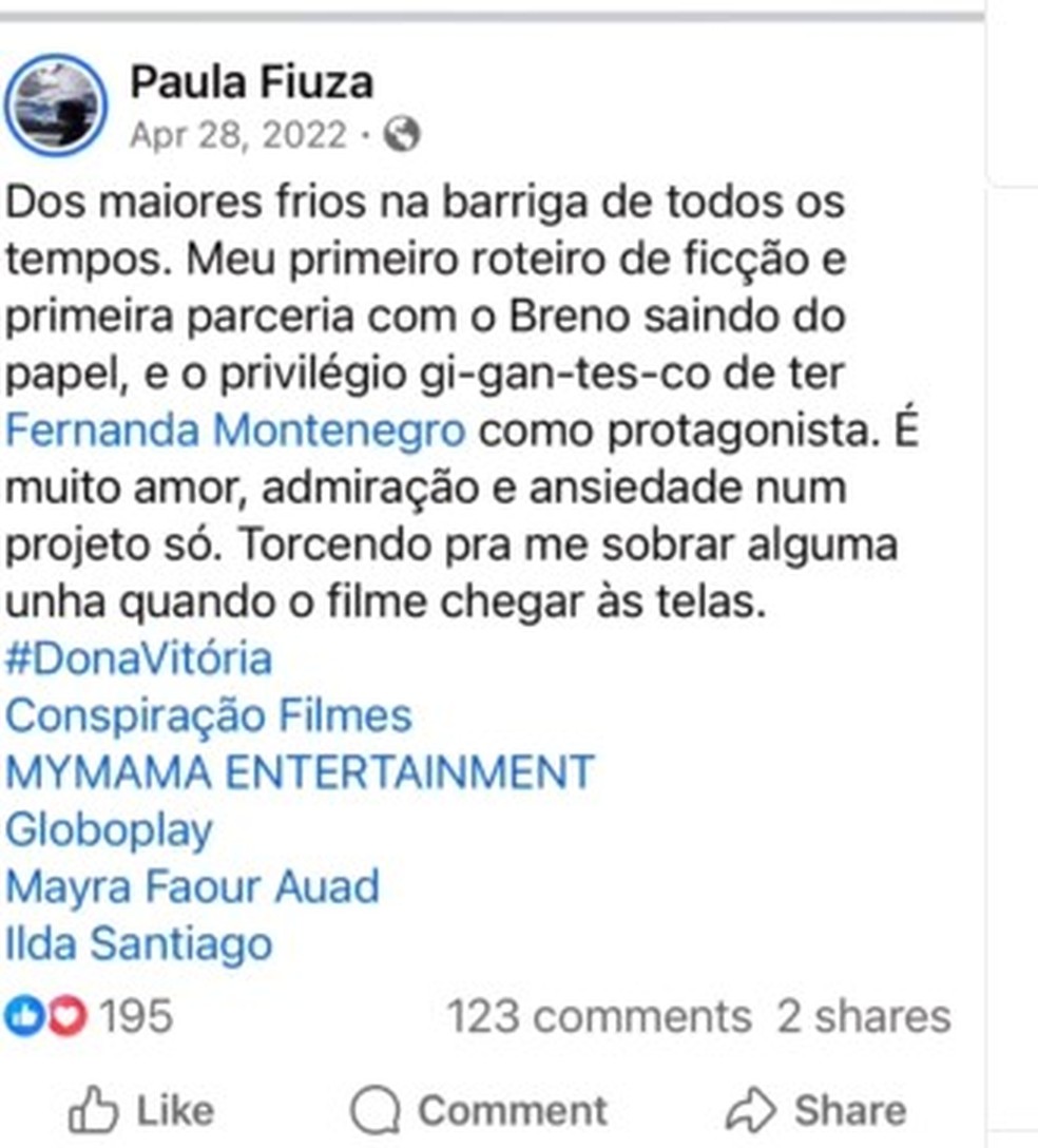 Vi&uacute;va de Breno Silveira, Paula Fiuza relembra postagem &mdash; Foto: reprodu&ccedil;&atilde;o
