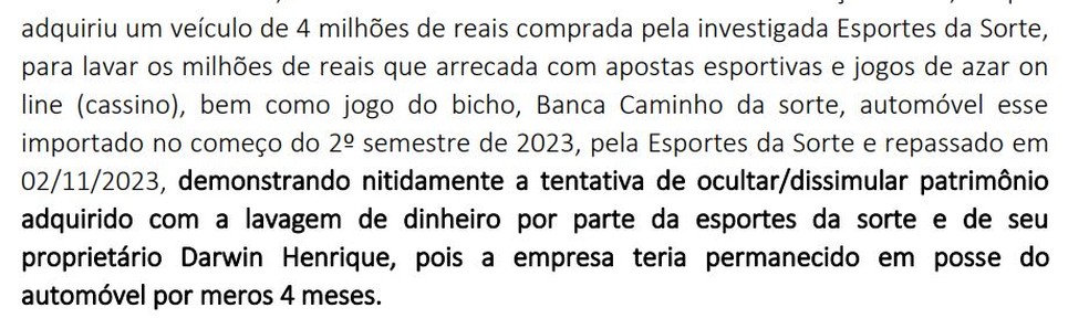 Parte do inquérito que investiga as bets — Foto: reprodução