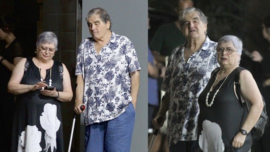 De muletas, Otávio Augusto é fotografado em passeio com a mulher, musa dos anos 1980