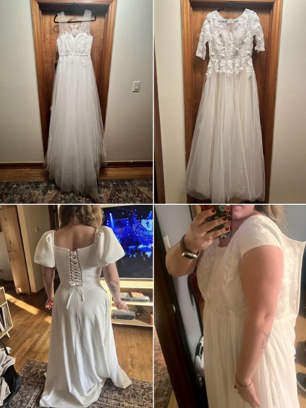(No sentido horário) Os vestidos 3,4, 5 e 6 comprados por Courtney — Foto: Reprodução