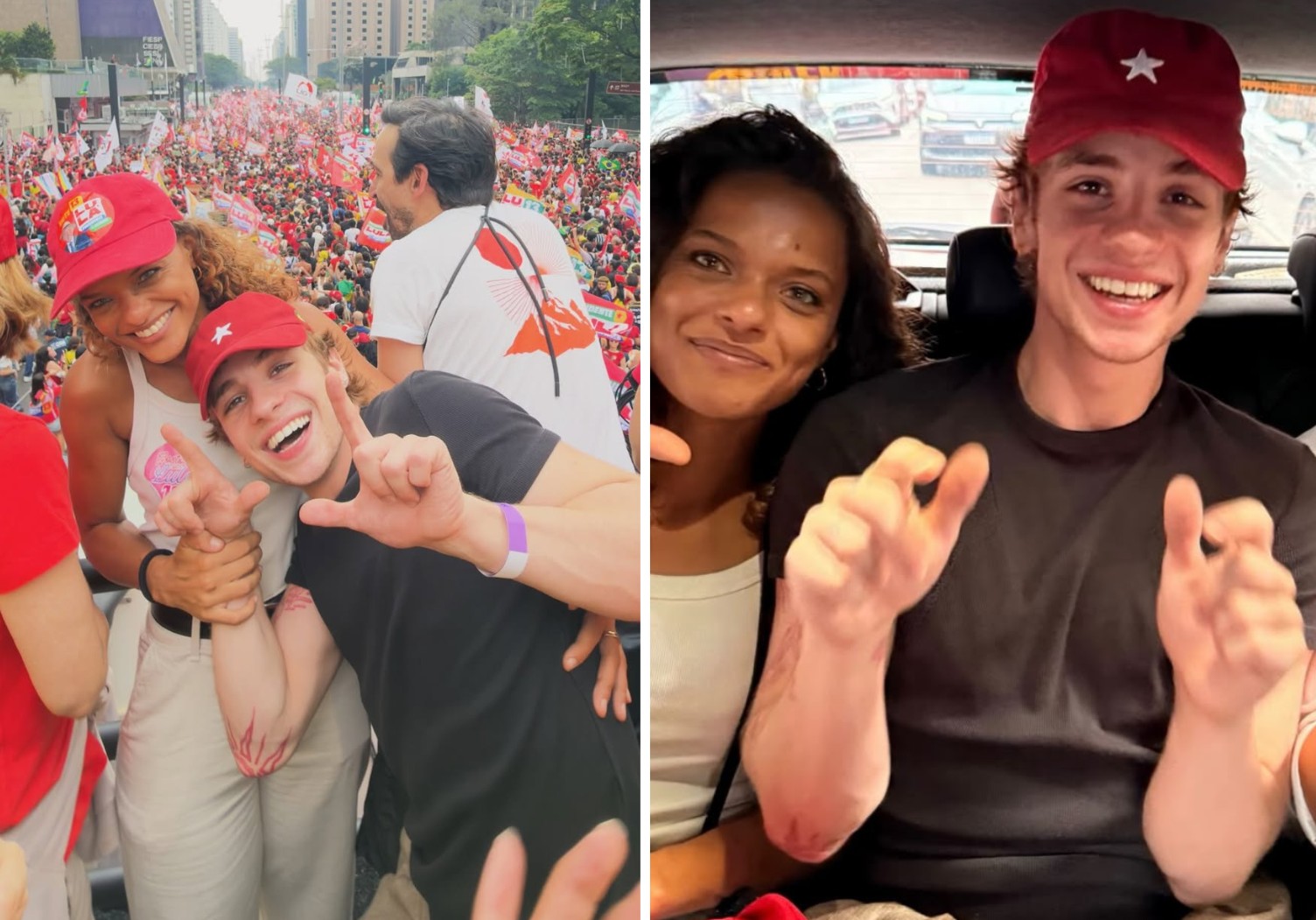 Juntinhos! Juliano Floss e Thainá Duarte posam após reencontro dele com a ex, Marina Sena