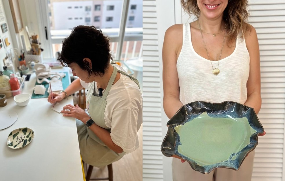 Natasha Dantas com as criações de cerâmica — Foto: Reprodução/Instagram
