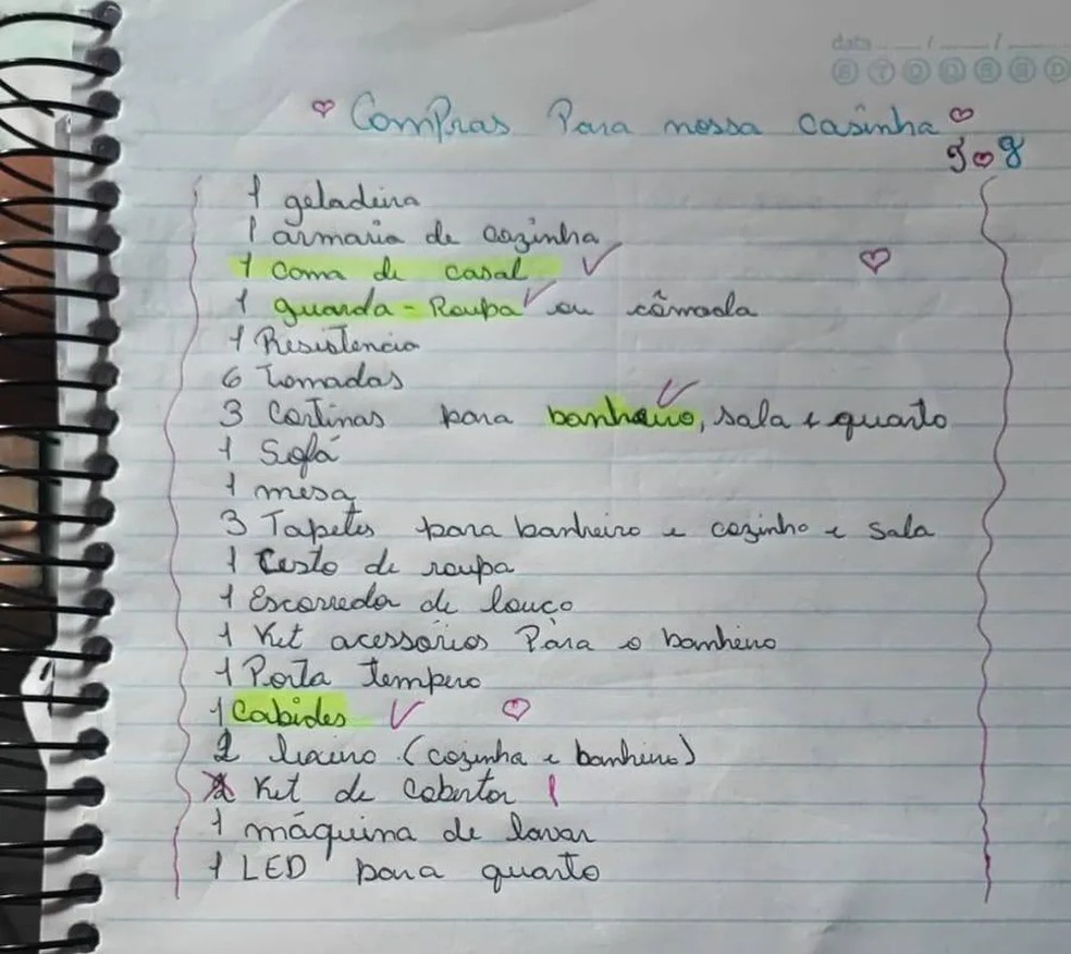 Mujer joven hizo la lista de compras para la nueva casa que quería construir junto a su novio — Foto: Reproducción