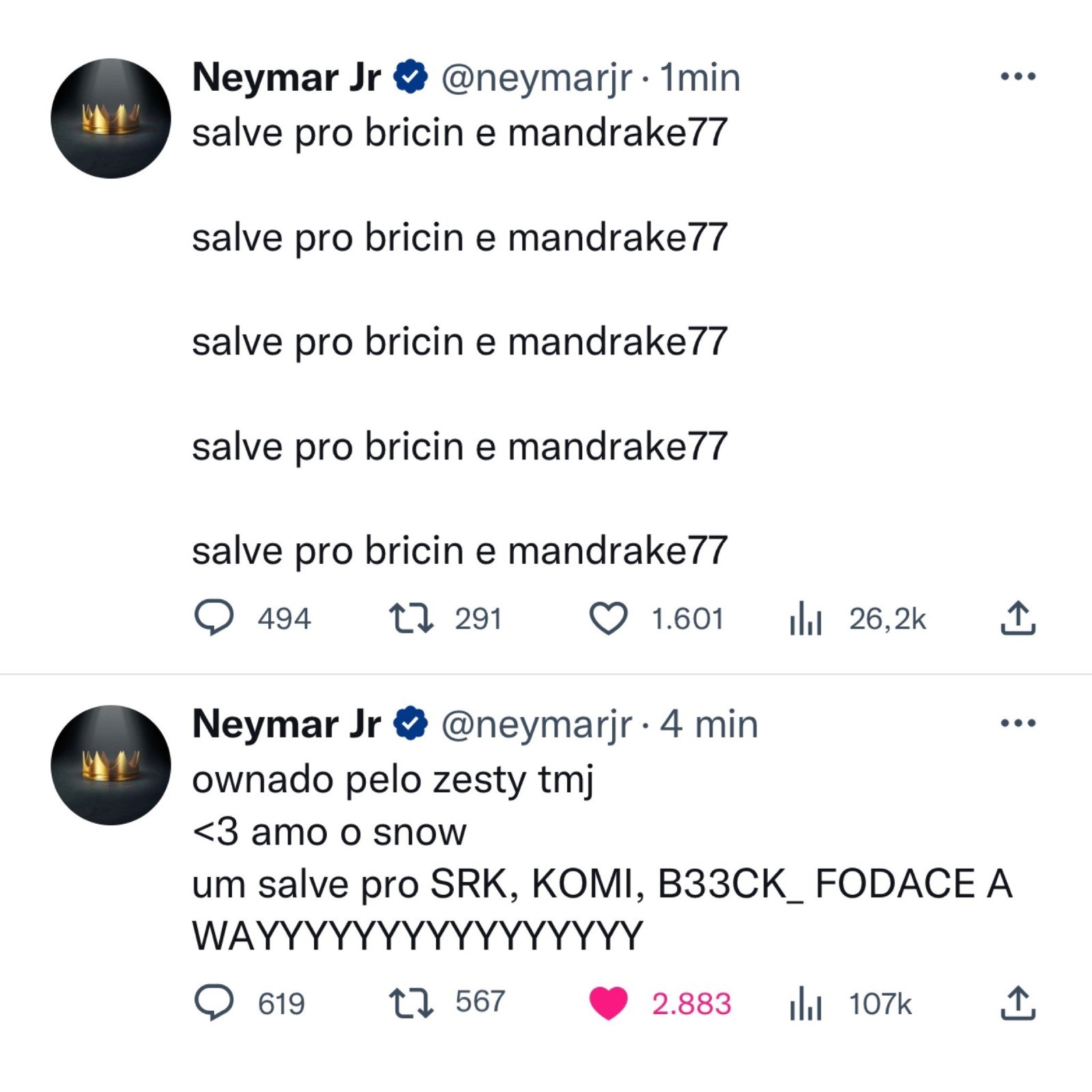 Neymar tem perfil hackeado no Twitter — Foto: rep/ Twitter