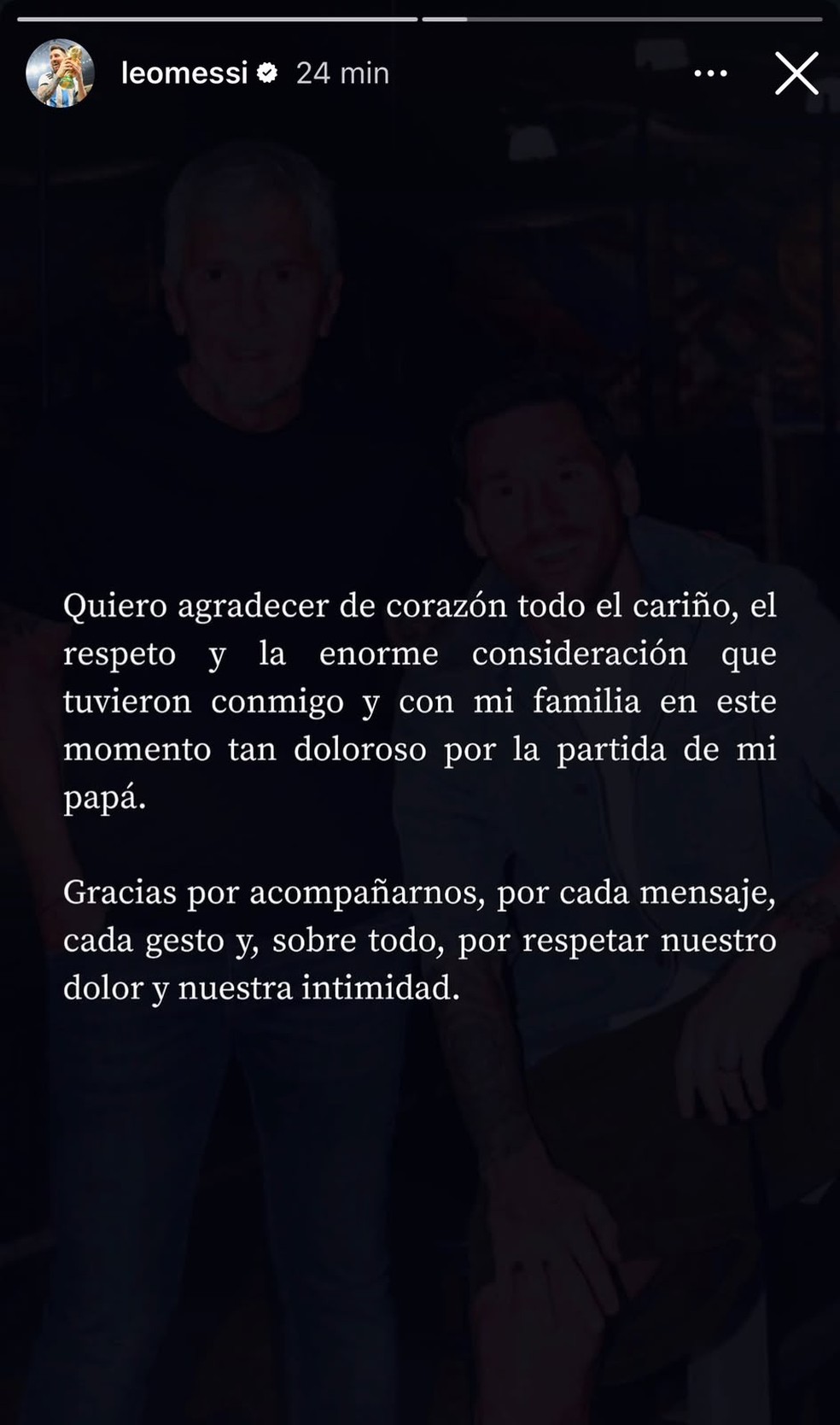 Messi agradece por apoio após morte do pai — Foto: Reprodução / Instagram
