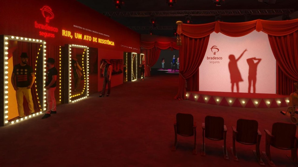 Arte mostra uma das galerias da exposição "Rir, um ato de resistência", no MAC — Foto: Reprodução