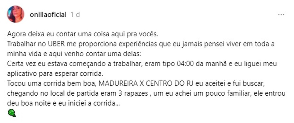 Motorista de aplicativo diz que recebeu R$ 1 mil de ator para pagar material escolar da filha &mdash; Foto: Reprodu&ccedil;&atilde;o/Threads
