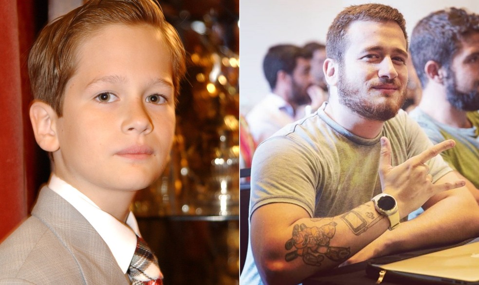 Guilherme Vieira em 'Chocolate com pimenta' e atualmente — Foto: Divulgação/ Rede Globo; Reprodução/ Instagram