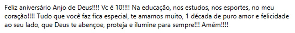 Declaração do pai em aniversário de 10 anos do filho — Foto: Reprodução