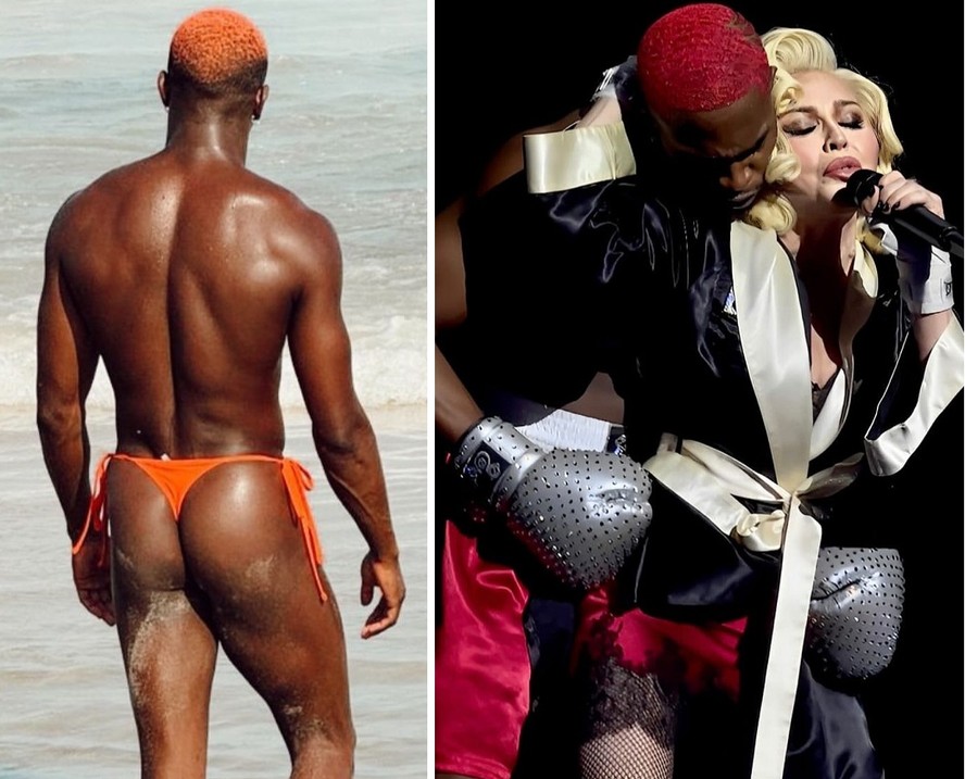 Bailarino de Madonna rouba a cena com biquíni minúsculo em praia do Rio