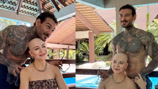 Karina Lucco Raspa os Cabelos em Processo de Tratamento Contra Alopecia, com Apoio do Filho Lucas Lucco