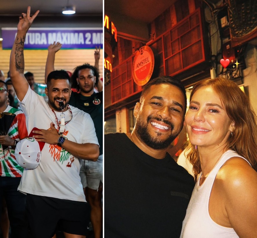 Paolla Oliveira posa com Mestre Fafá em roda de samba no Centro do Rio