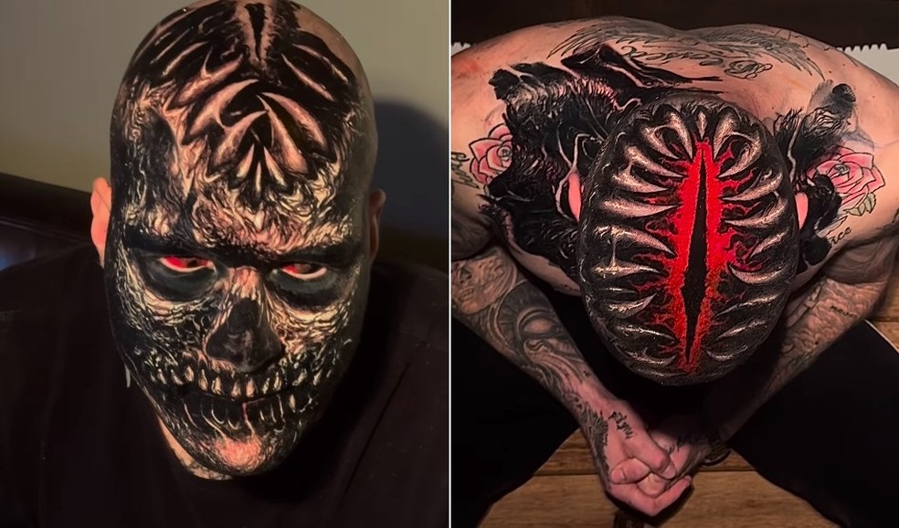 Adepto da transforma&ccedil;&atilde;o radical, influencer mostra o 'antes' e o 'depois' de tatuagens: 'Renascimento' &mdash; Foto: Reprodu&ccedil;&atilde;o/Instagram