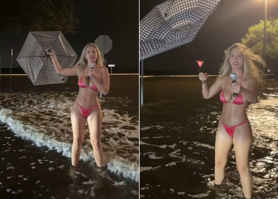 Skyler Simpson em enchente provocada pelo furaco Helene em Tampa, Flrida