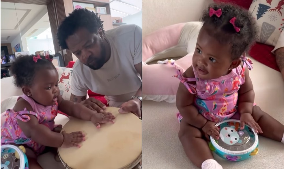 Filha de Xande de Pilares, de 8 meses, encanta ao dançar samba — Foto: Reprodução/Instagram
