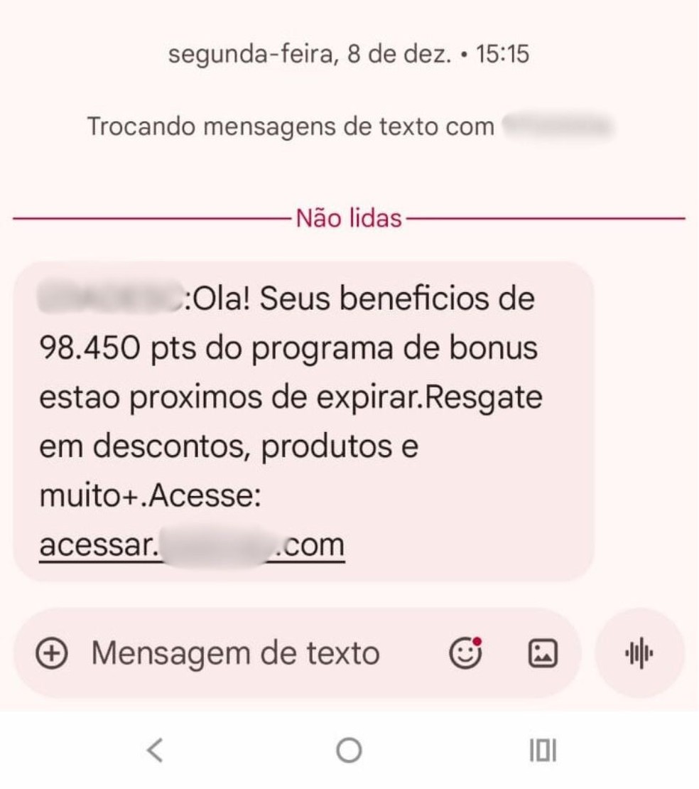 Veja um exemplo de mensagem do golpe das milhas vencidas — Foto: Reprodução