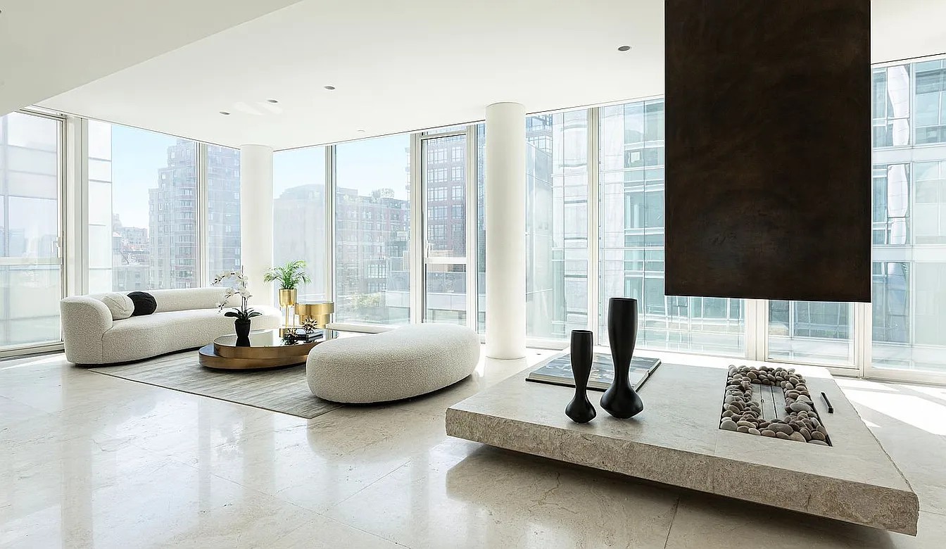 Sala de estar do apartamento triplex de luxo à venda por R$ 148 milhões de Hugh Jackman, o Wolverine — Foto: divulgação