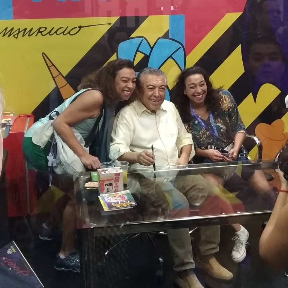 Mauricio de Sousa com as filhas gêmeas Vanda e Valéria — Foto: Instagram