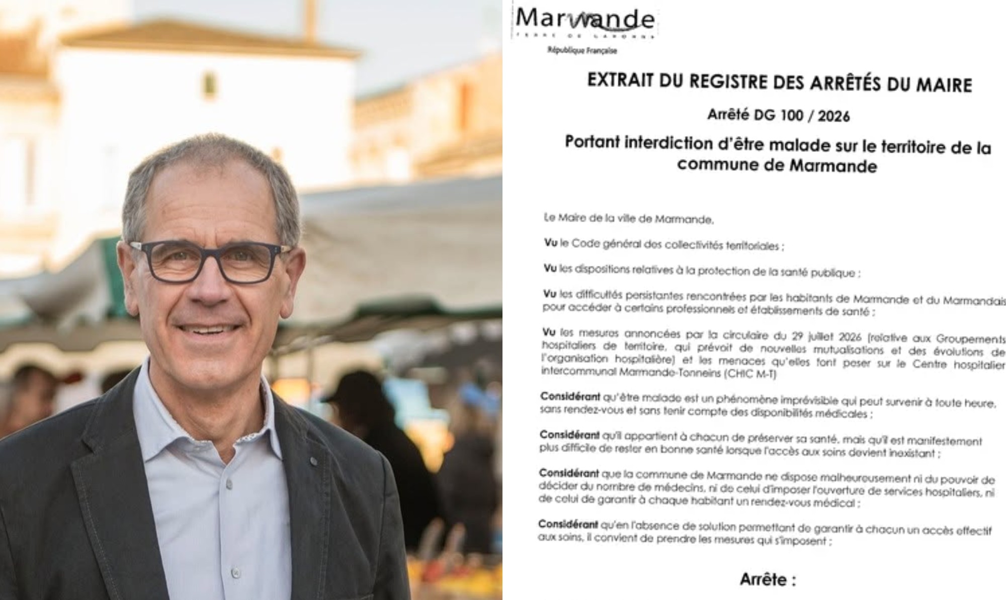 Prefeito francês emite decreto proibindo que moradores fiquem doentes