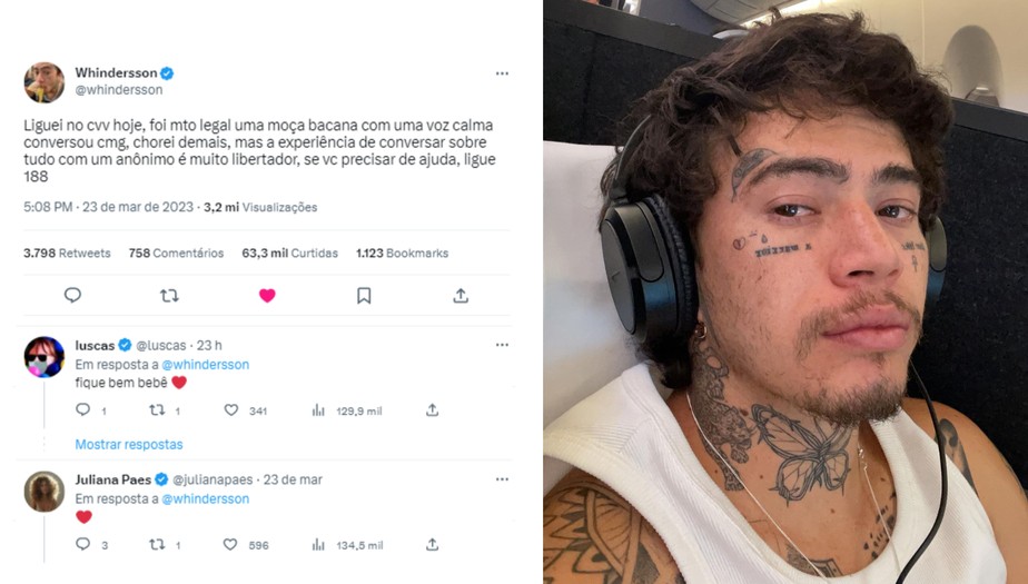 Whindersson Nunes posta que ligou para o CVV e recebe apoio de f\u00e3s e ...