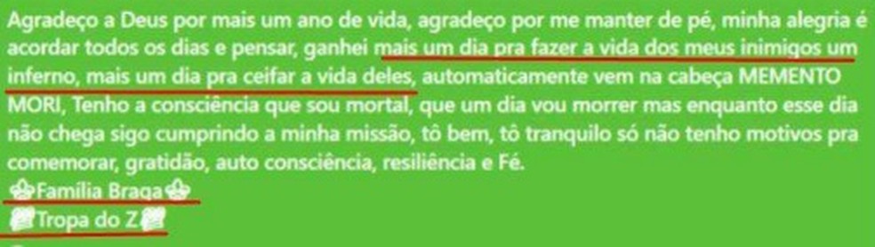 Texto do Latrell — Foto: Reprodução