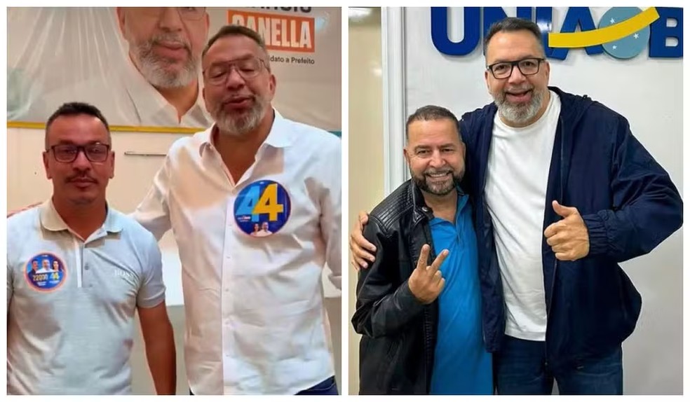 Os ex-vereadores Eduardo Araújo e Fabinho Varandão, de Belford Roxo, ao lado do prefeito Márcio Canella — Foto: Reprodução