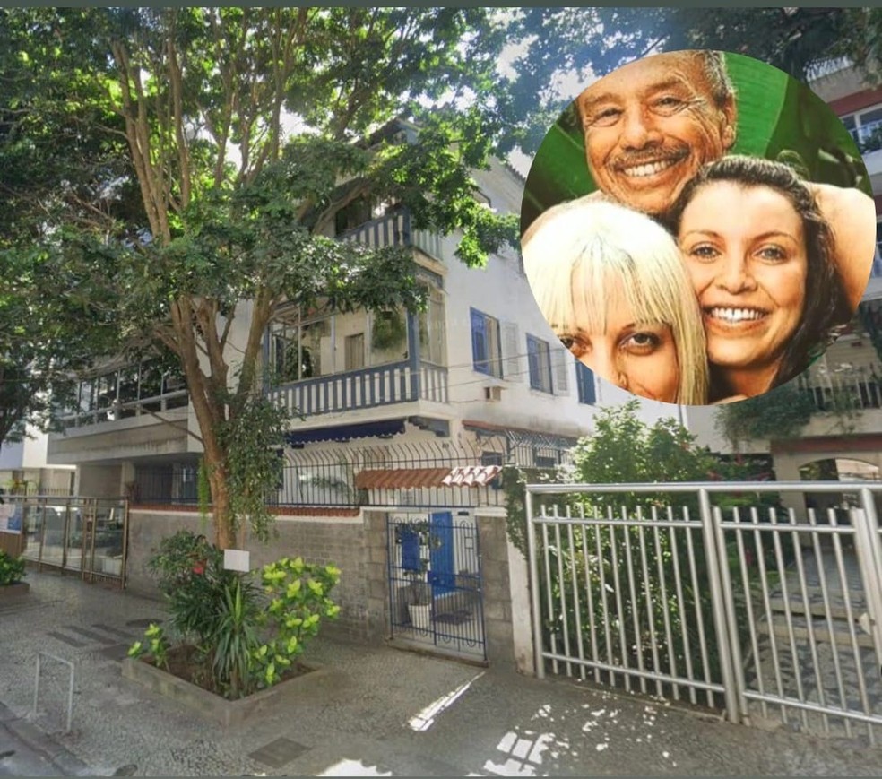 Stenio Garcia com as filha Gaya e Cassia, e o imóvel disputado em Ipanema — Foto: Google Maps e rep/ instagram