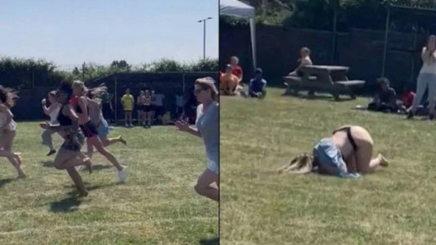 Katie Hannaford cai durante corrida na escola da filha na Inglaterra