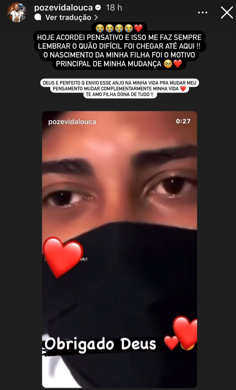 MC Poze relembra &eacute;poca em que foi traficante e reflete sobre mudan&ccedil;a &mdash; Foto: Instagram