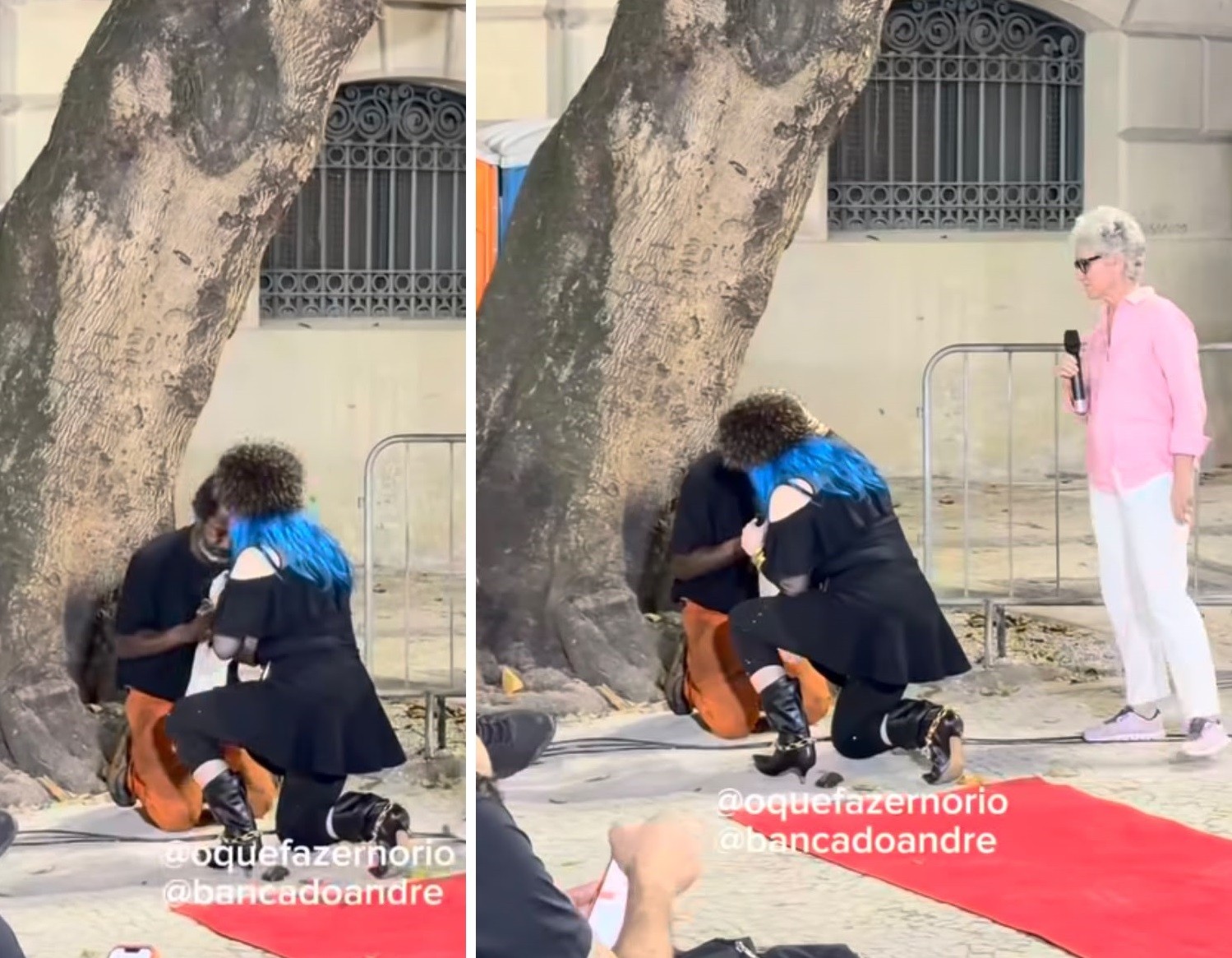 Baby do Brasil se ajoelha e ora com homem em situação de rua no Centro do Rio; vídeo