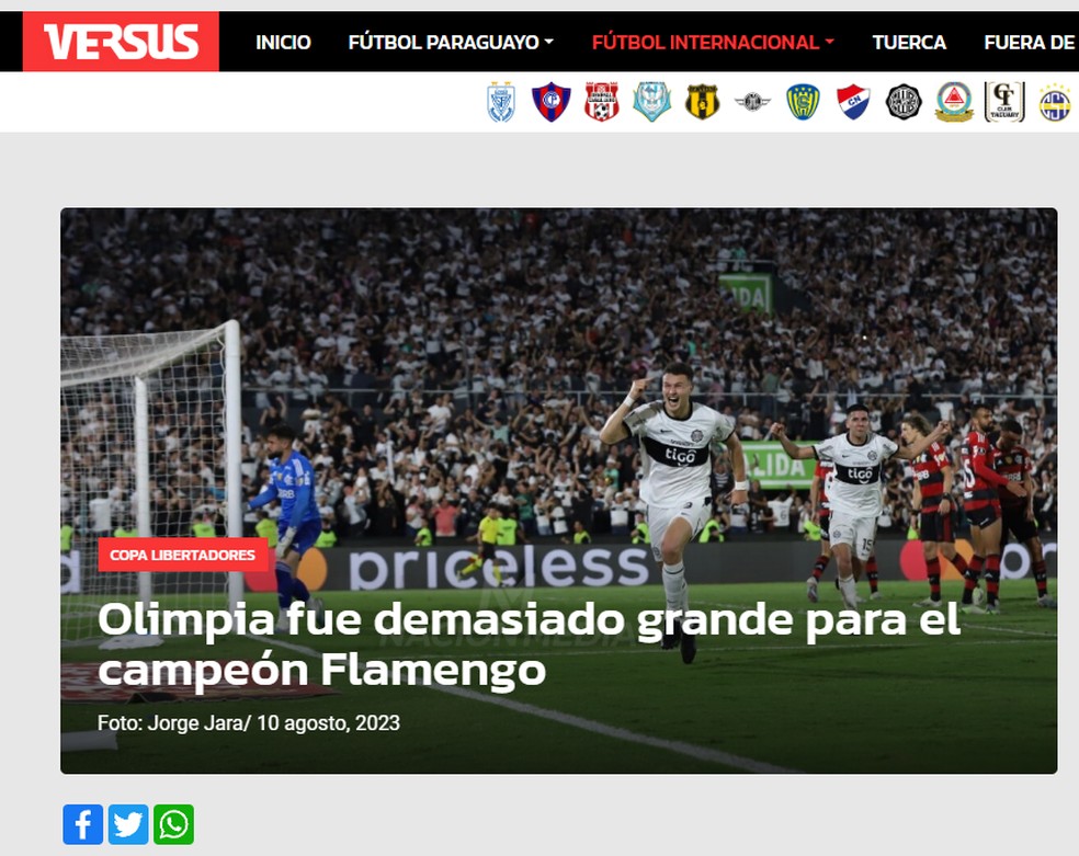 Eliminação do Flamengo repercute na imprensa paraguaia — Foto: Reprodução/Versus