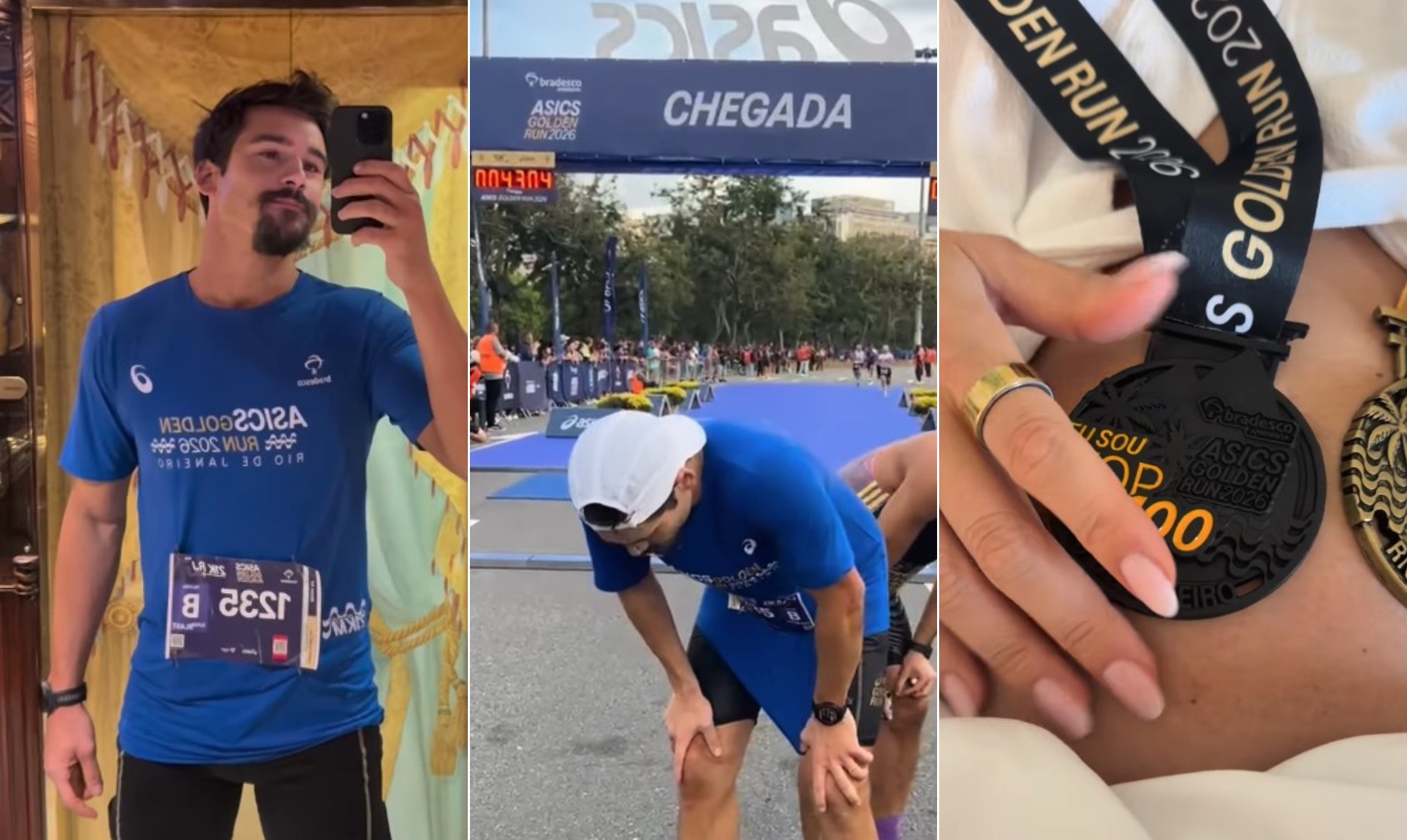 Nicolas Prattes fala de superação ao terminar corrida e coloca medalhas em Sabrina Sato: 'Sensação única'