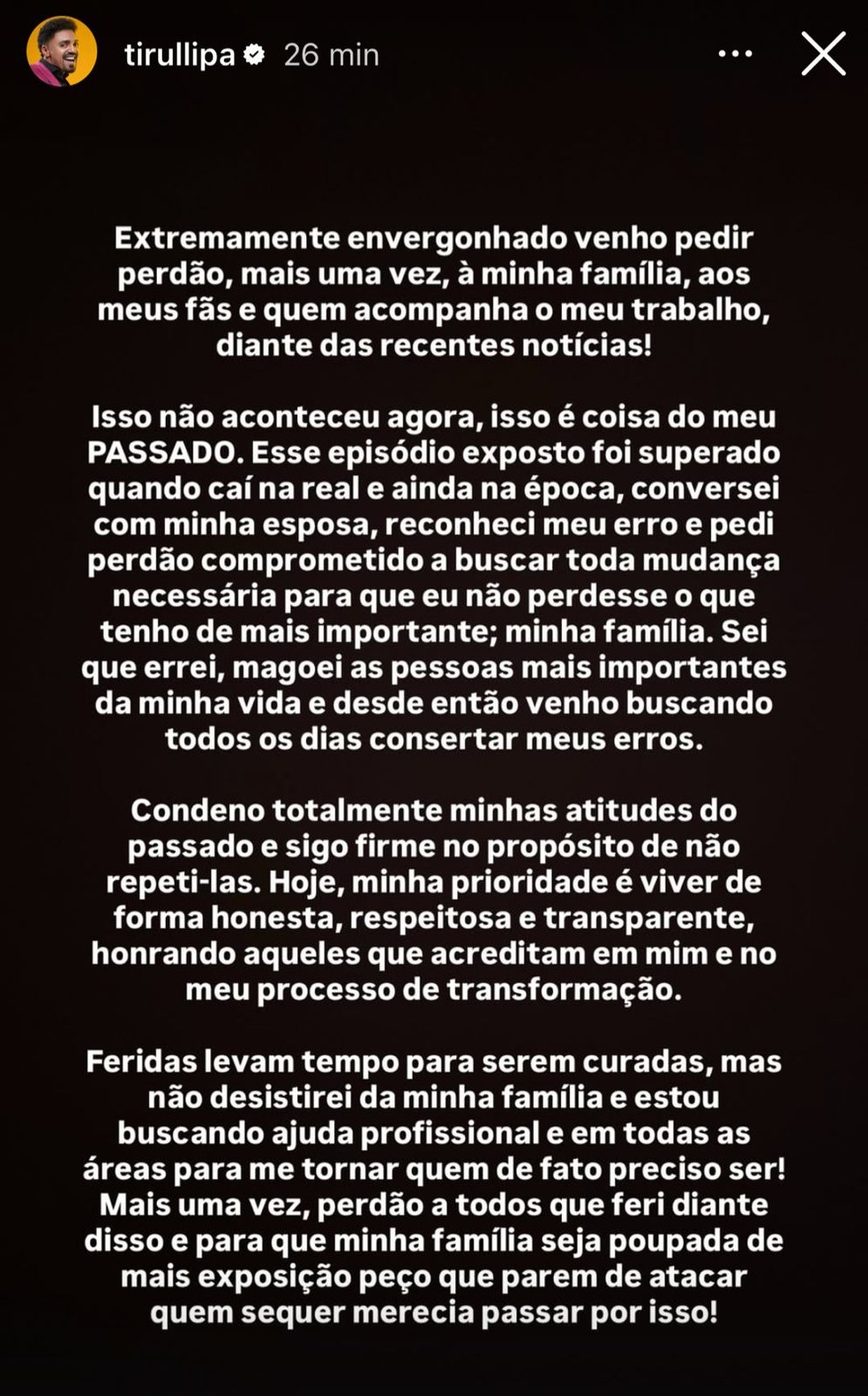 Tirullipa pede desculpas aps vazamentos de udio com traio: 'Envergonhado'  Foto: Instagram
