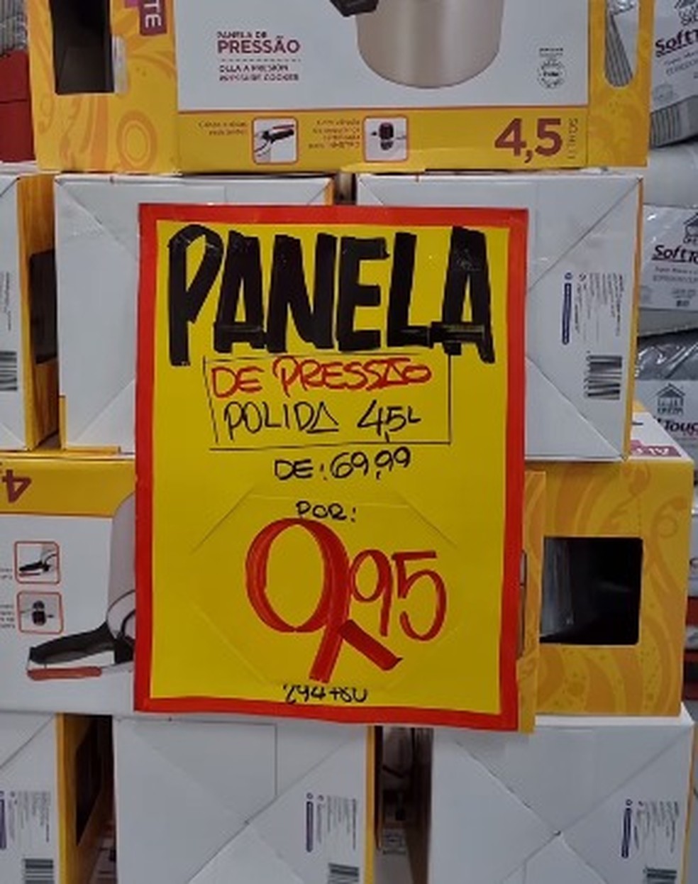 Panela de pressão a R$ 9,95 na loja de Campo Grande, inaugurada nesta quinta-feira — Foto: Reprodução