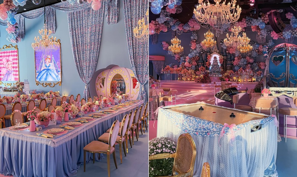 A decoração de Cinderela do aniversário da filha de Virgínia feita por Cristal e Tana Lobo — Foto: Reprodução/Instagram