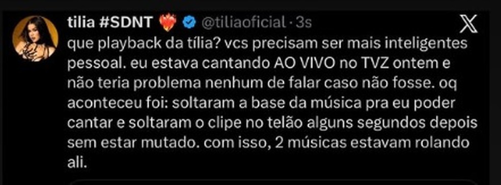 Filha de Dennis DJ, Tília explica falha técnica no Multishow e ri dos memes — Foto: Reprodução/Instagram