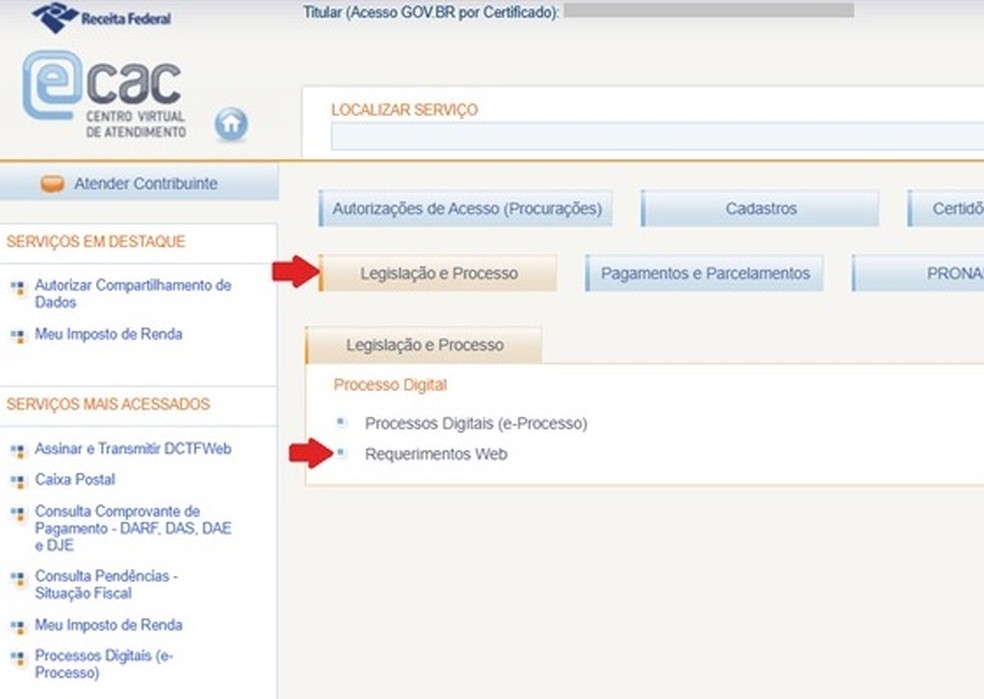 O portal e-CAC da Receita Federal recebe cadastro para parcelar Imposto de Renda — Foto: Divulgação/Receita Federal