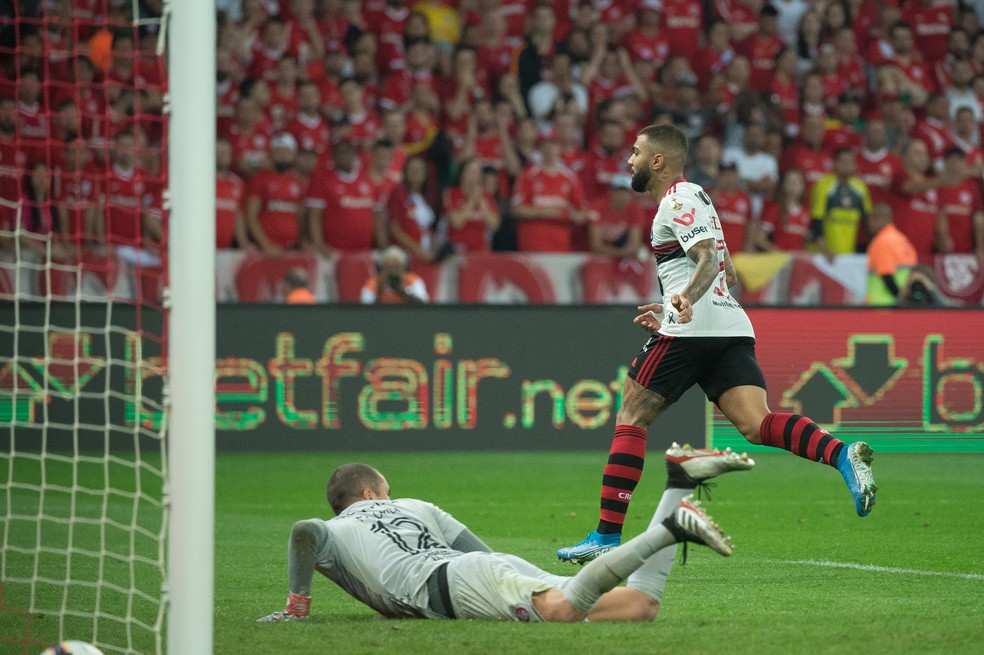 Gabigol marcou para o Flamengo no duelo contra o Internacional pelas quartas da Libertadores de 2019 — Foto: Alexandre Vidal/Flamengo