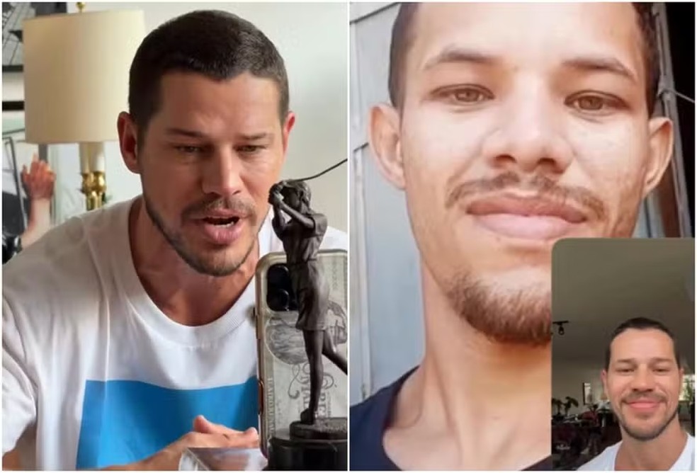 José Loreto finalmente conheceu o sósia Lorran Galdino em chamada de vídeo que movimentou as redes — Foto: Instagram/reprodução