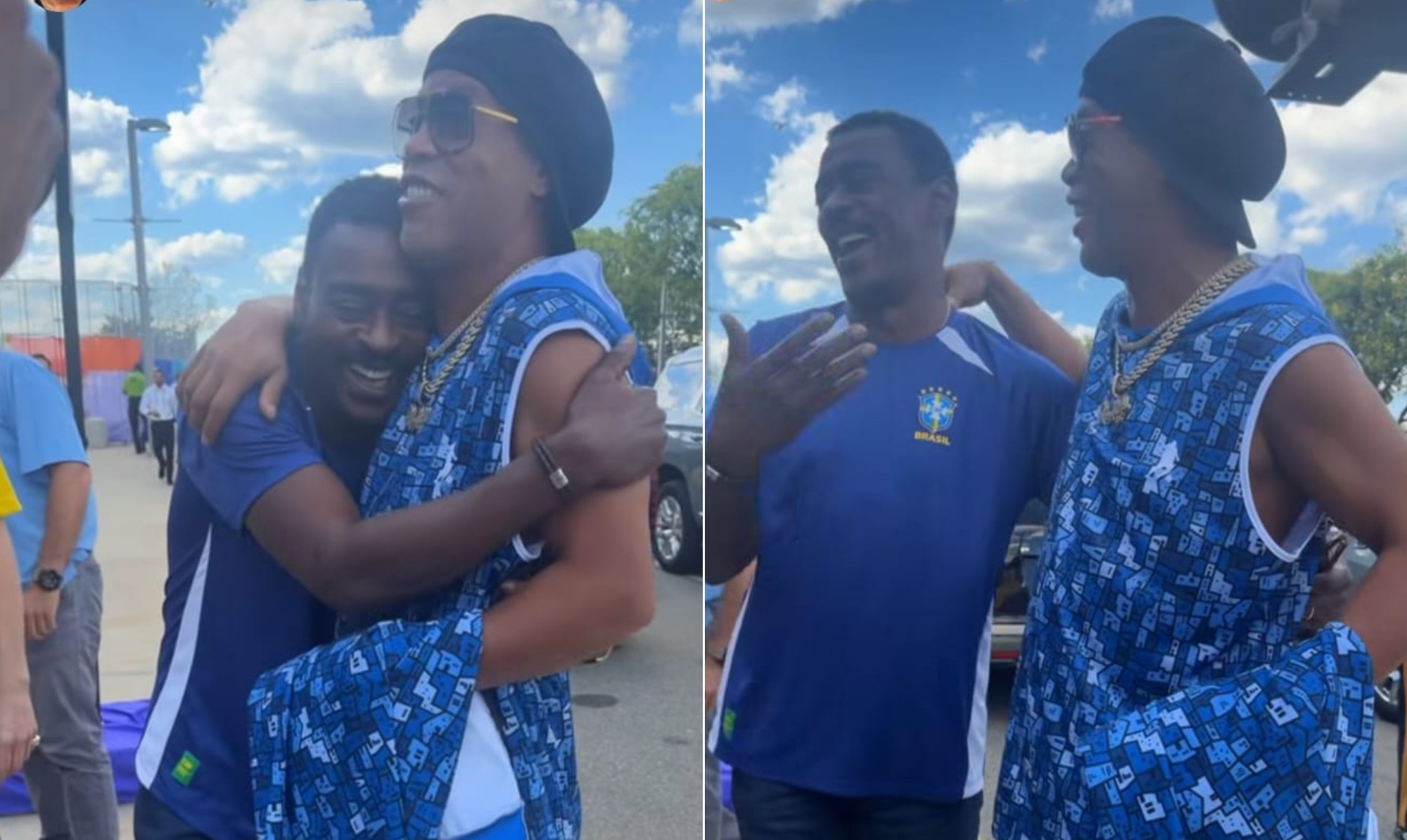 Amigos há anos, Ronaldinho Gaúcho encontra Seu Jorge em jogo da Copa e grava novo programa da Globo