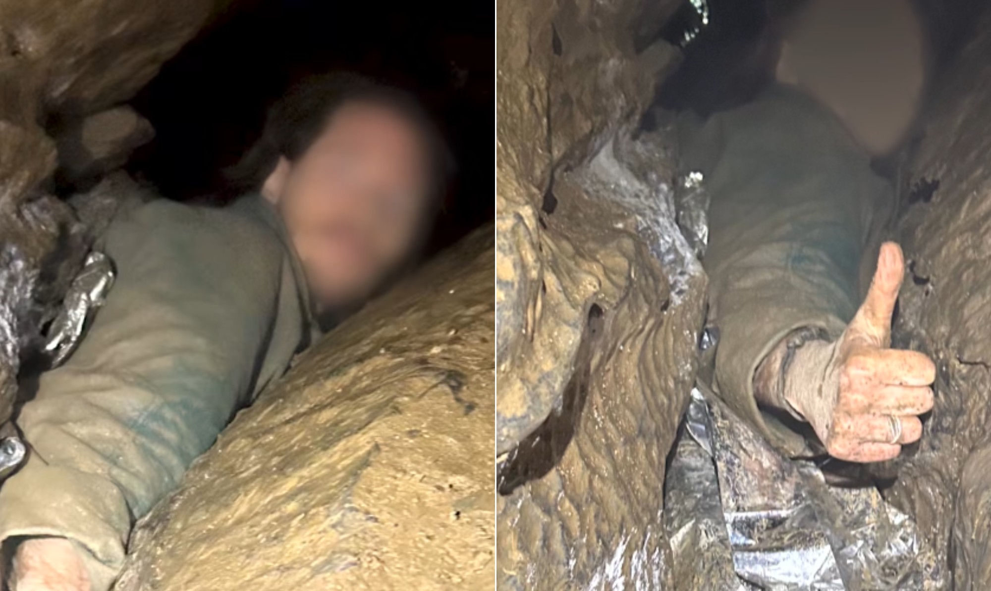 Homem dá ‘joinha’ enquanto é resgatado após ficar horas preso em caverna nos Estados Unidos