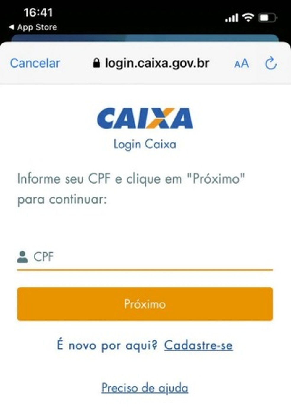 A tela de identificação via CPF para acesso às informações — Foto: Reprodução