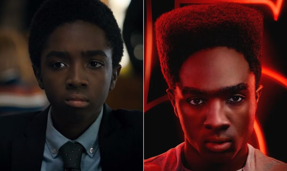 Lucas (Caleb McLaughlin) na primeira e na &uacute;ltima temporada de 'Stranger things' &mdash; Foto: Reprodu&ccedil;&atilde;o/IMDB