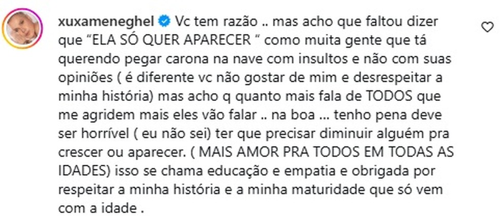Xuxa rebate ataques de Mara Maravilha: 'Ela só quer aparecer' — Foto: Reprodução/Instagram