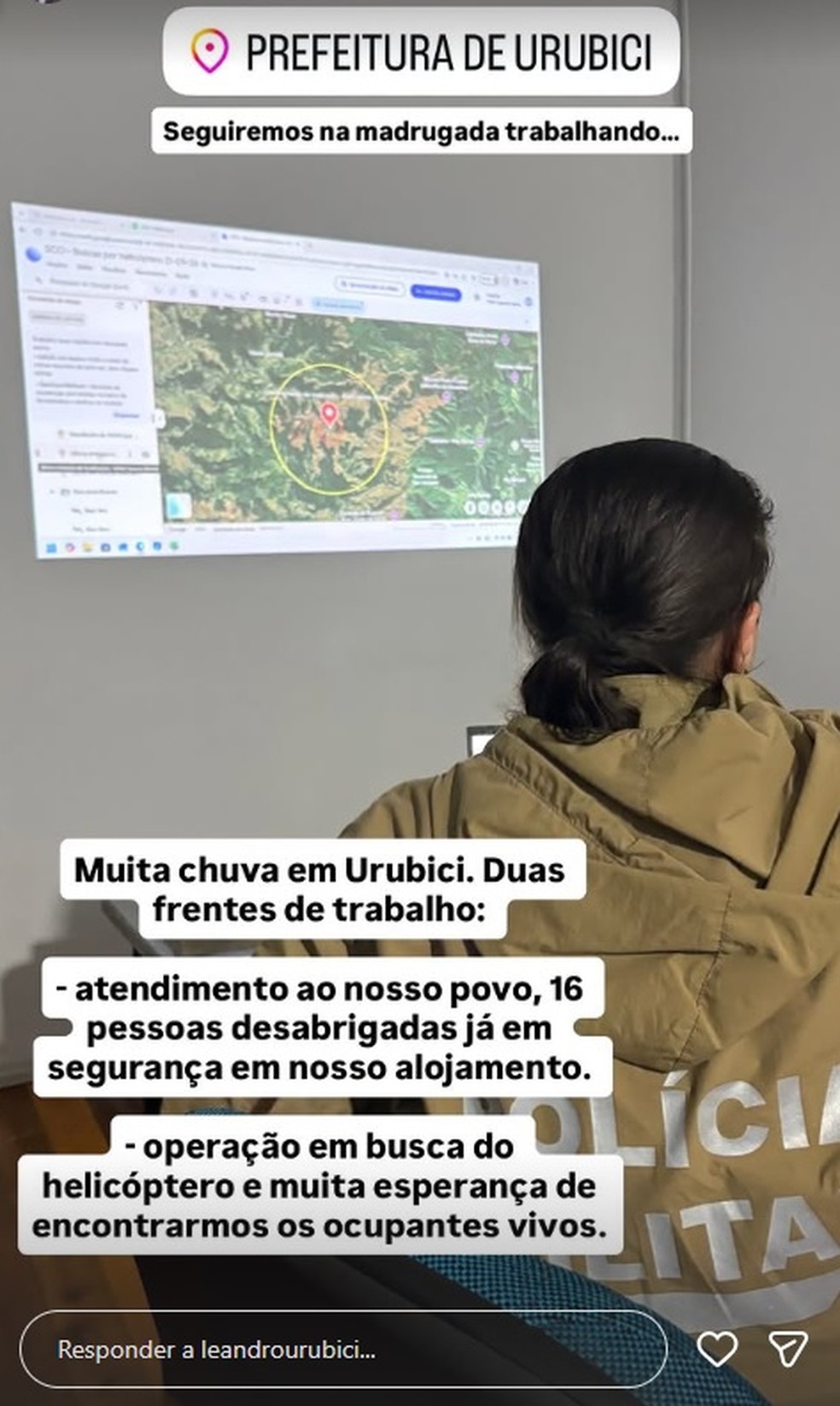 Além de busca por helicóptero com Rick, prefeitura de Urubici lida com população desabrigada pela chuva — Foto: Reprodução/Instagram