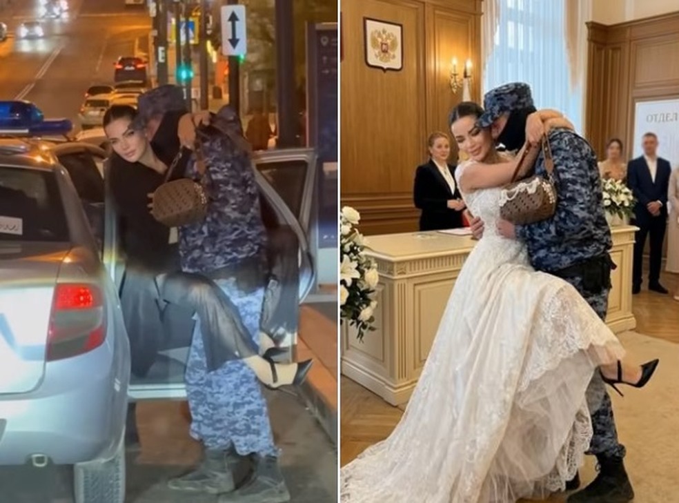 Com ajuda de IA, russa retirada de bar se casa com membro da Guarda Nacional da Rússia — Foto: Reprodução/YouTube