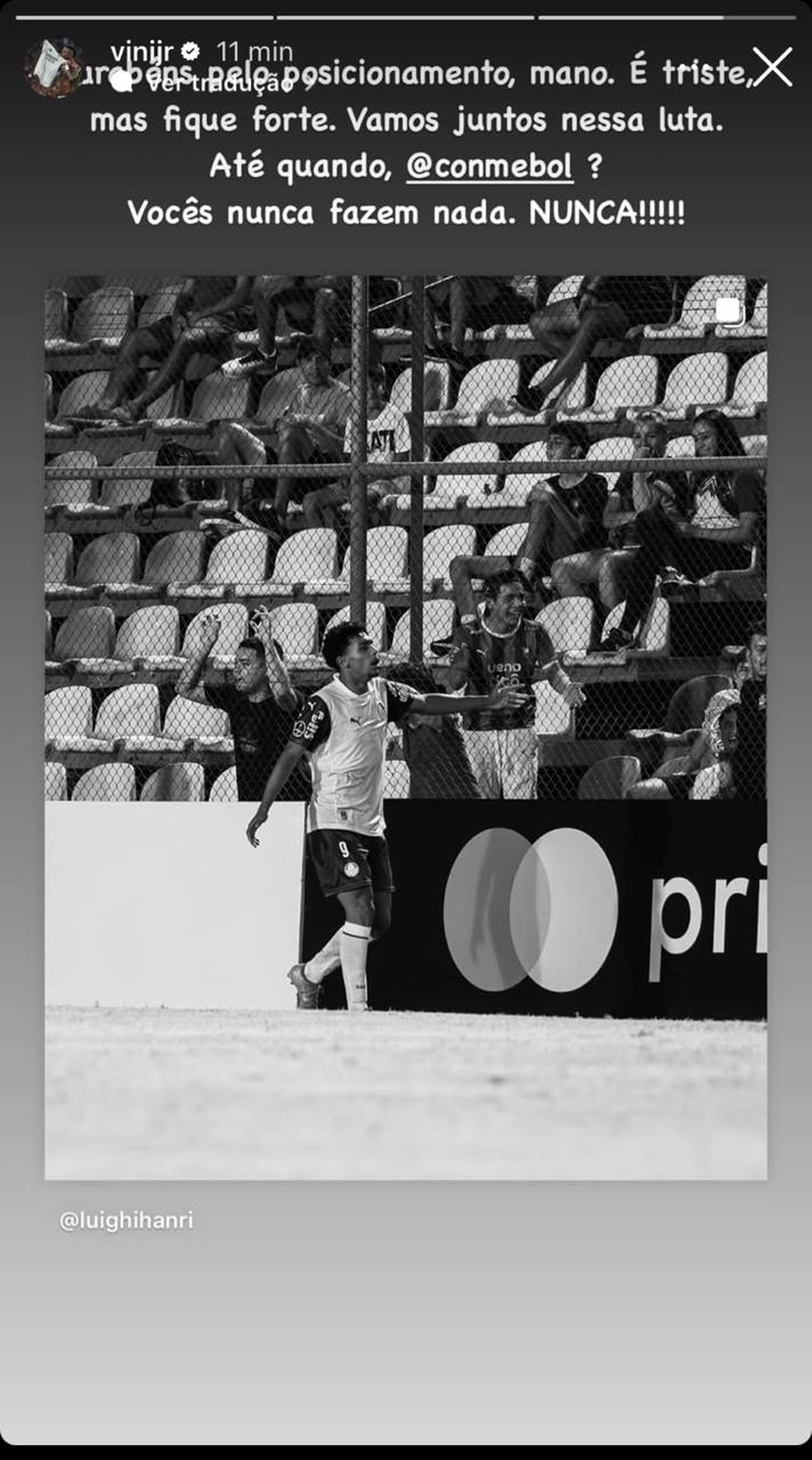 Vini Jr. presta apoio ao atacante Luighi, do Palmeiras — Foto: Reprodução