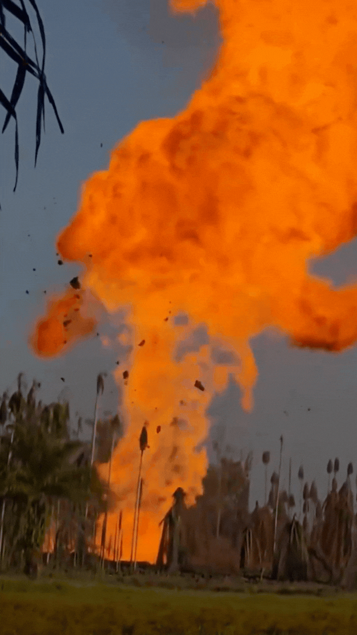Vídeo mostra chamas equivalentes a um prédio de 25 andares após explosão em bolsão de gás na Indonésia