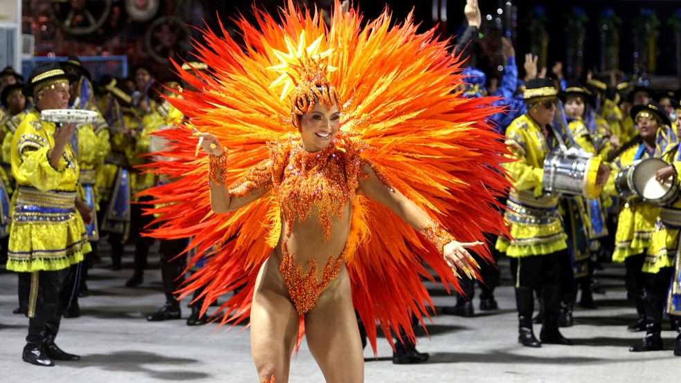Mileide Mihaile como rainha de bateria da Unidos da Tijuca no carnaval de 2026 — Foto: Fabiano Rocha / Agência O Globo